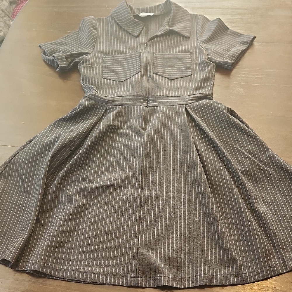 Marigold Gray Pinstripe Dress Sz Med